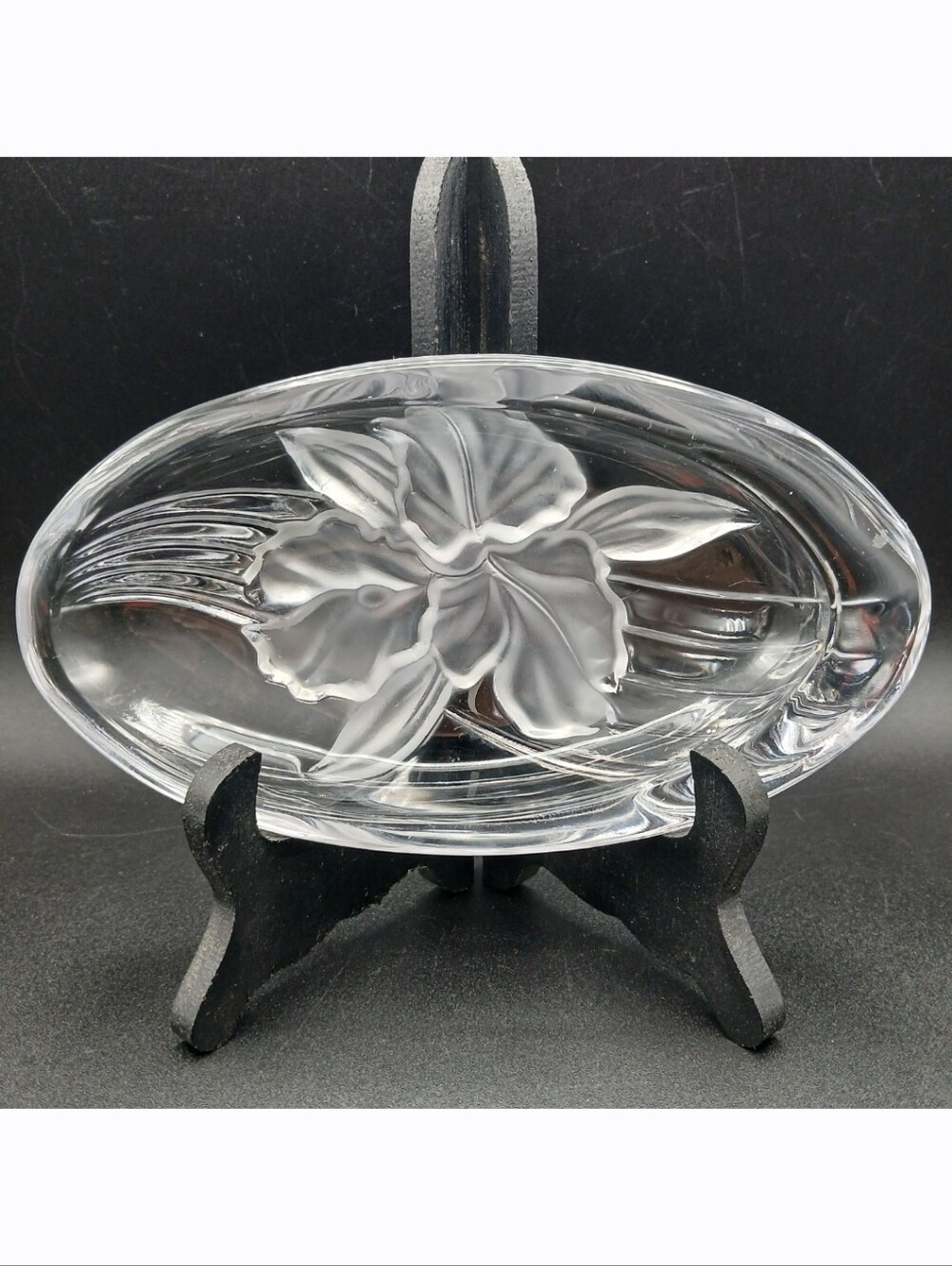 Vintage Mikasa Nova Oval Glass Frosted Floral Candy Trinket Jewelry Soap Dish